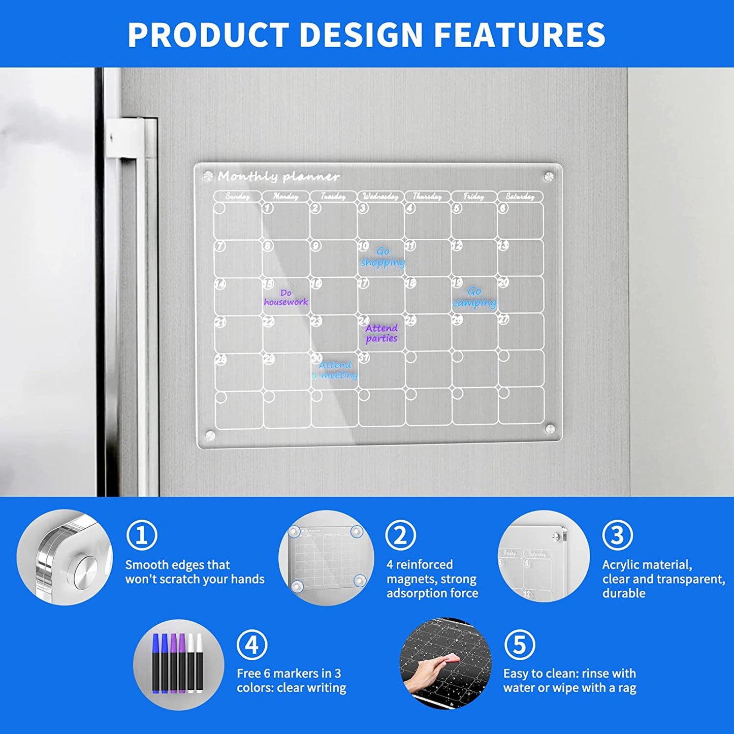 Acrylic Magnetic Dry Erase Board Calendar